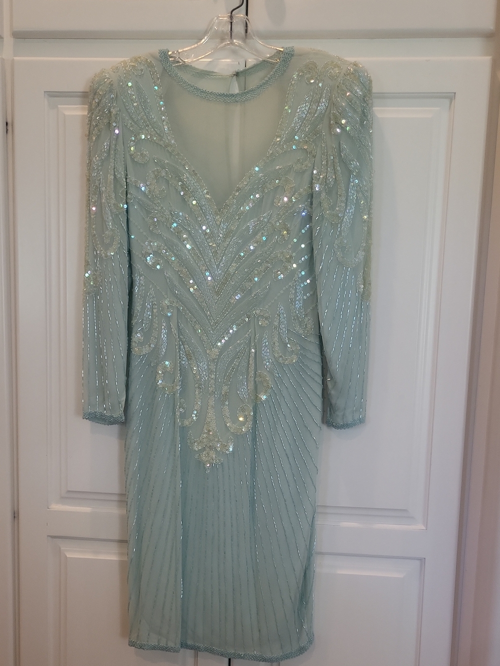 Vintage A. J. Bari Petites Sequin & Beaded Mint Lined Dress